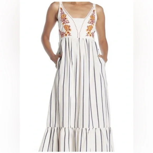 Mello Day Embroidered Striped Maxi Dress – Like New - Picture 1 of 7